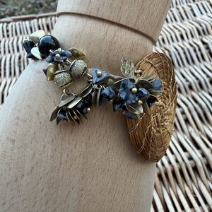 handcrafted bracelet woven straw circular dangling beads charms Surfer Inspired